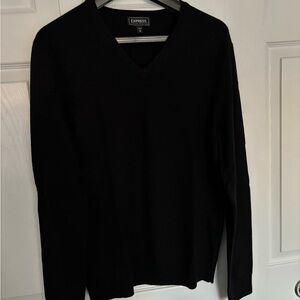 Express Men's Black V-Neck Merino wool sweater